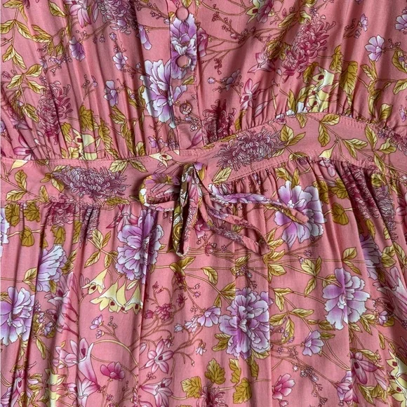 Pink Floral V-Neck Maxi Dress with Tie Waist - Picture 4 of 6